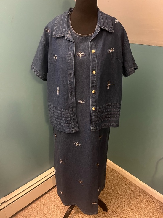 Ptny Dresses & Skirts - Vintage PTNY Denim Dragonfly Dress and Jacket Set Size Large